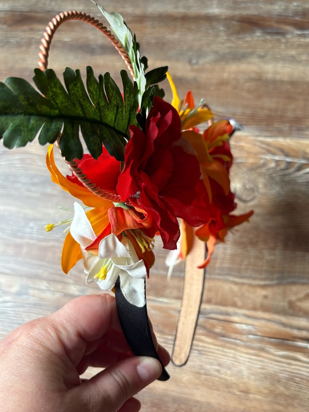 Disney Red & Orange Floral Tropical Enchanted Tiki Room Bird Mouse Ear Headband - Picture 6 of 6